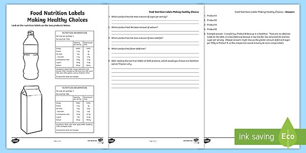 nutrition facts worksheet