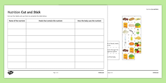 Nutrition Cut and Stick Worksheet / Worksheet, worksheet, plenary ...