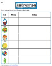 Food Groups and Nutrition Worksheets