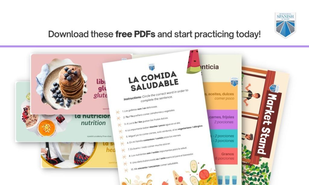 nutrition in spanish worksheet