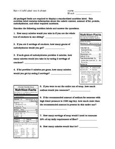 Nutrition Label Worksheet Worksheet for 6th - 10th Grade | Lesson ...