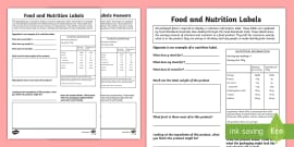 Reading Food Labels Worksheet - Primary Resources - Twinkl