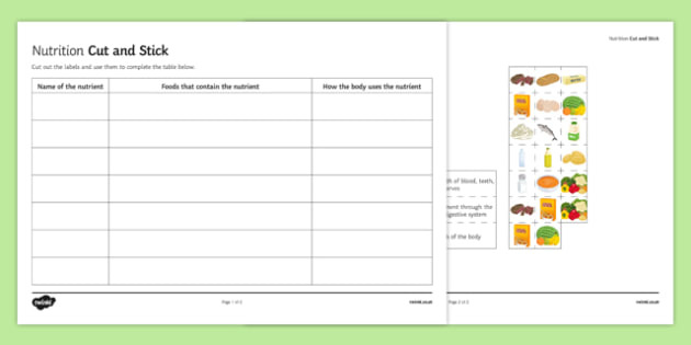 nutrition worksheet pdf