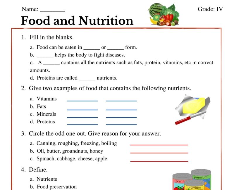 nutrition worksheet pdf