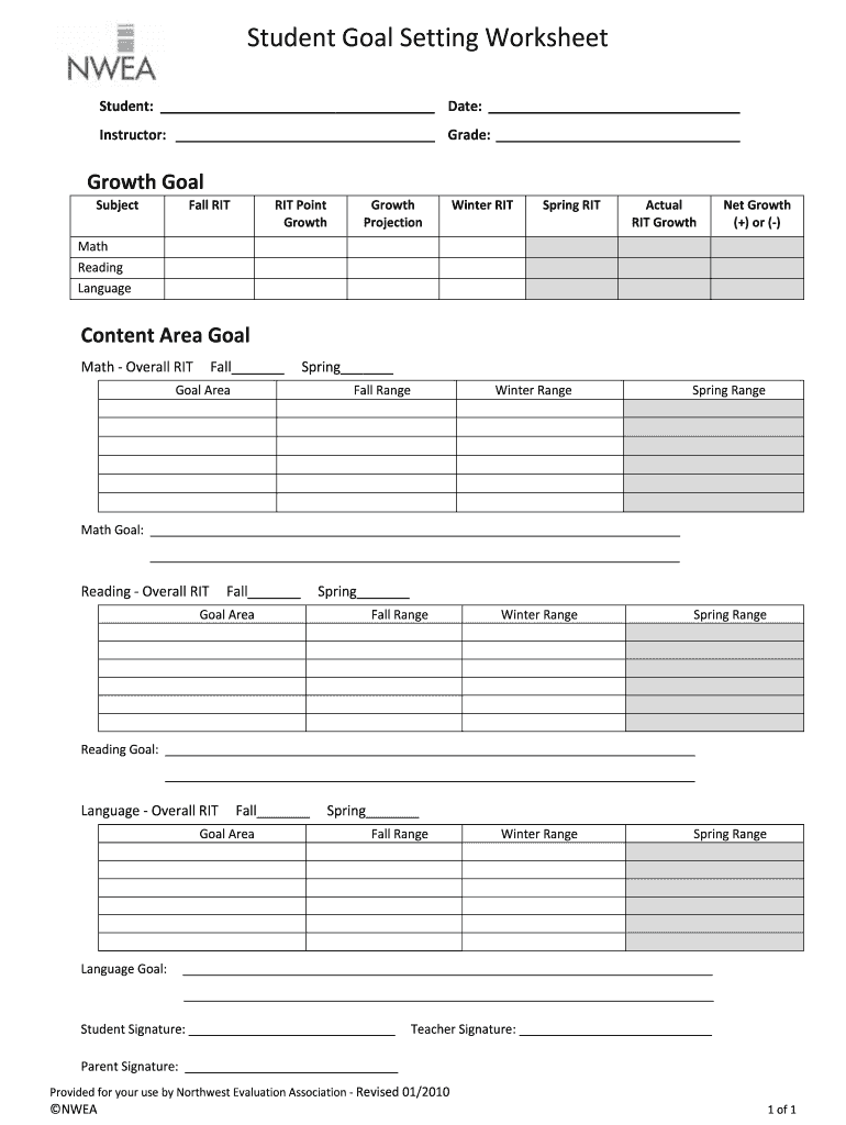 Nwea goal setting worksheet pdf: Fill out &  sign online | DocHub