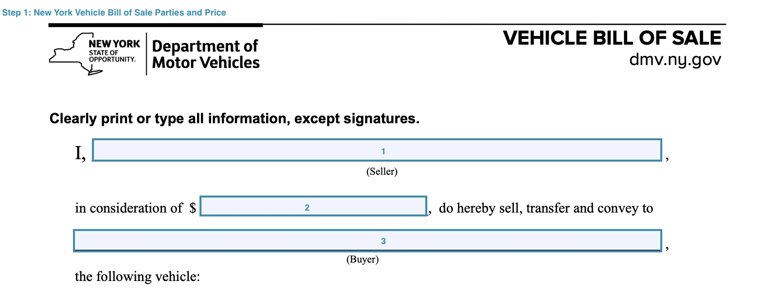 nys dmv printable bill of sale