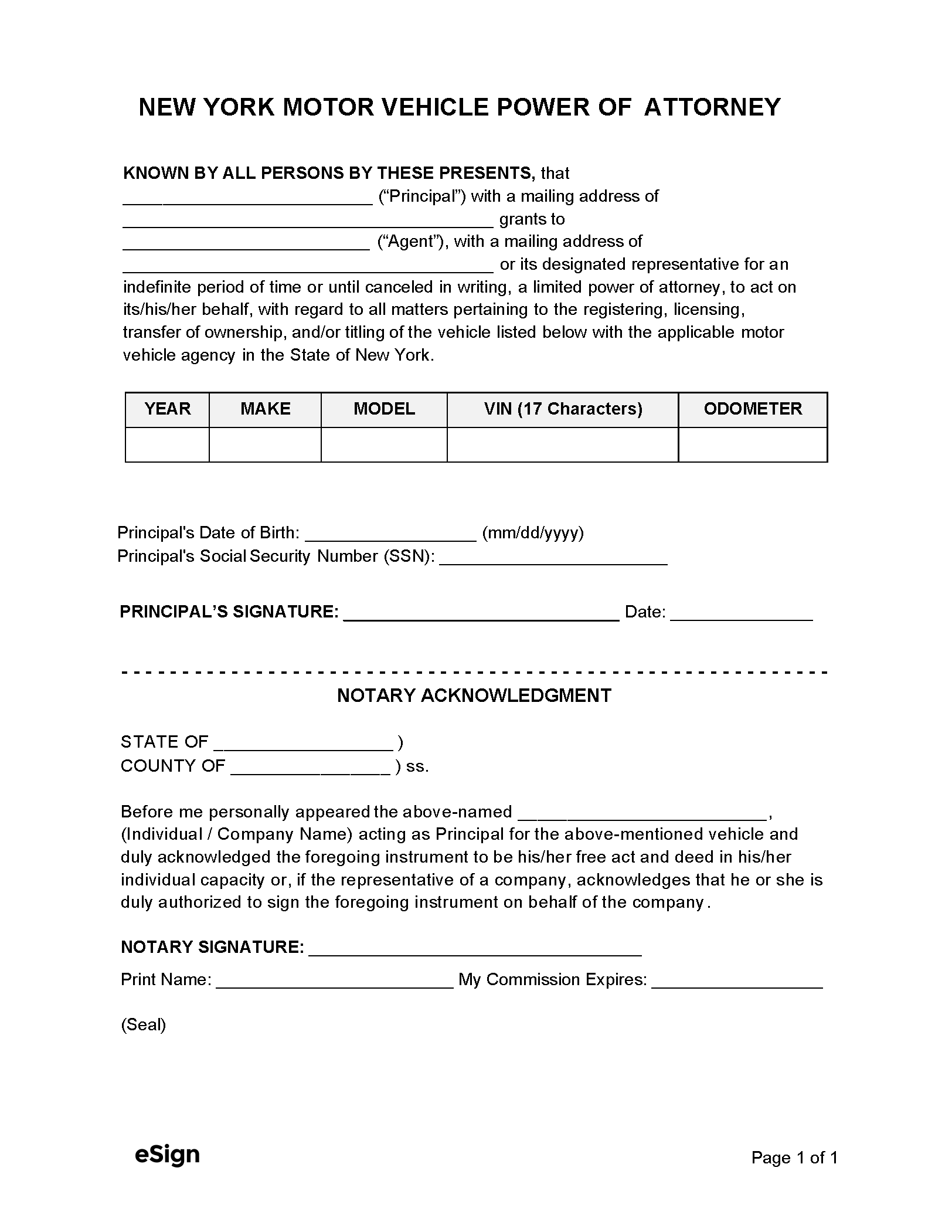 nys dmv printable bill of sale