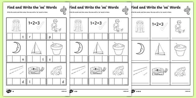 Letters and Sounds Oa Words Differentiated Worksheets