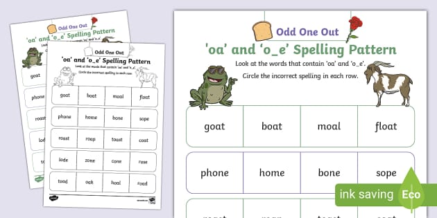oa and o_e Spelling Pattern Odd One Out Worksheet,o_e phonics ...