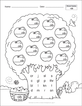 Short Vowel (-ob): Word Family Tree | Printable Skills Sheets