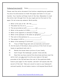 obey direction worksheet