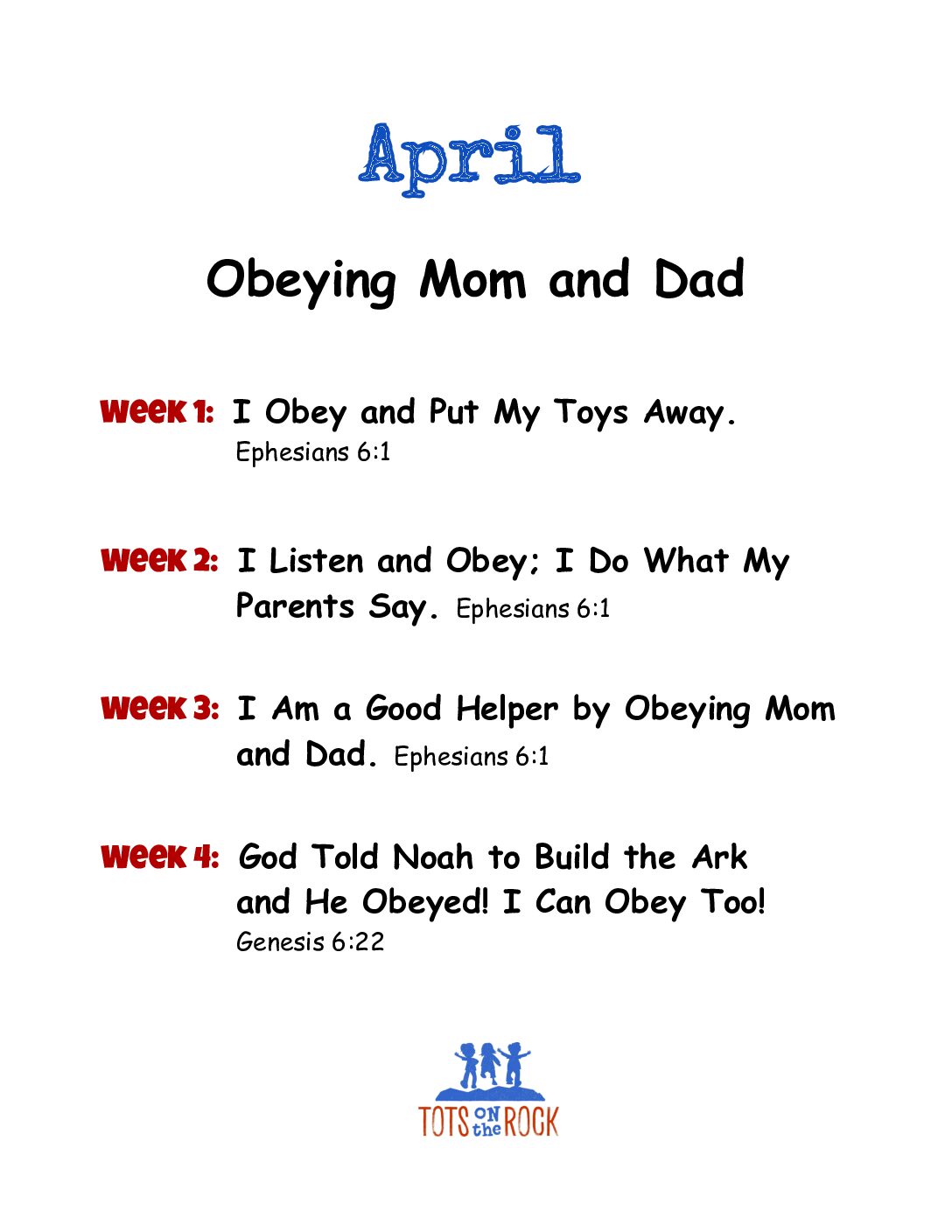 April Sunday School Lessons About Obeying Mom and Dad - Tots on ...