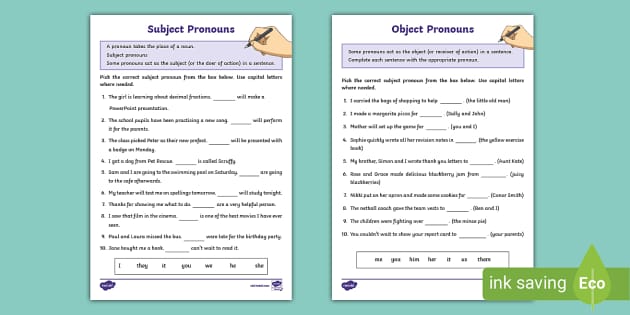10 Sentences with Object Pronouns and Subject Pronouns