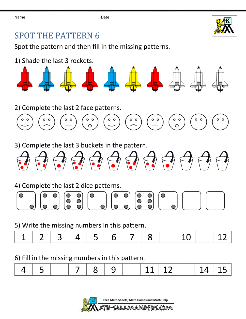 Free Kindergarten Worksheets Spot the Patterns