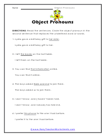 Object Pronoun Worksheets