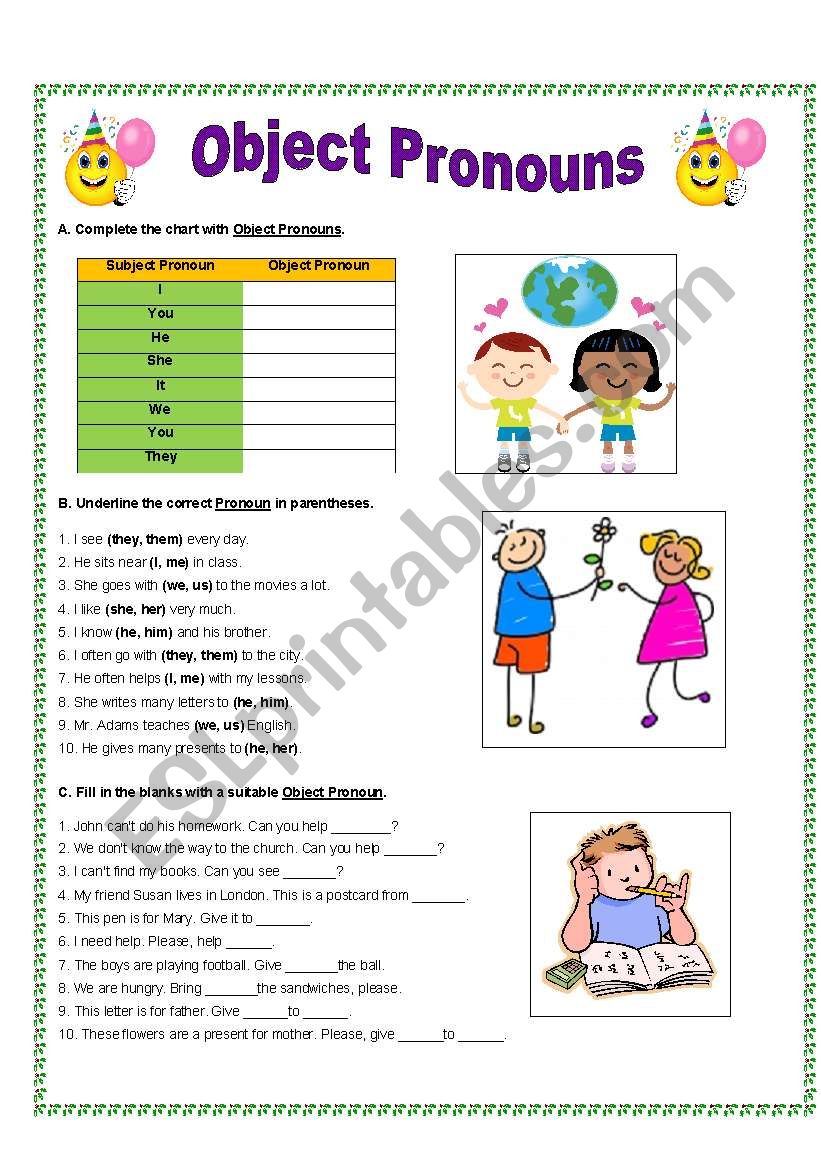 Object Pronouns - ESL worksheet by gitasiva