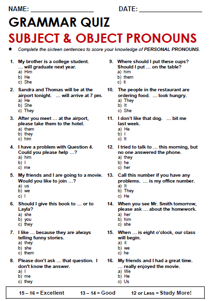 Subject and Object Pronouns - All Things Grammar