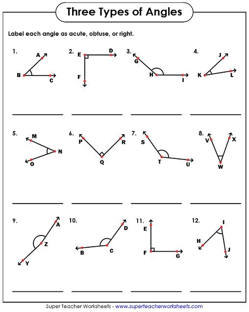 Types of Angles (Acute, Obtuse, Right) | Geometry worksheets ...