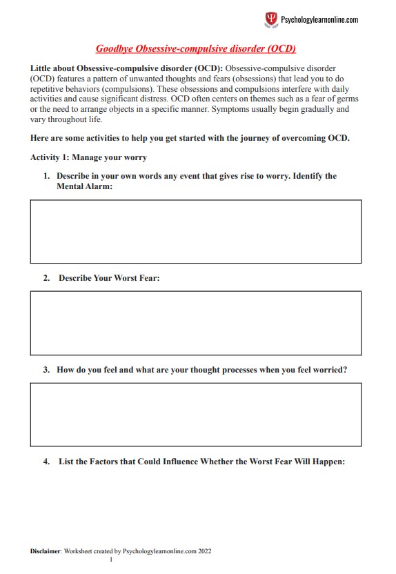 Worksheets: OCD - Obsessive-compulsive Disorder | Aman Varma ...