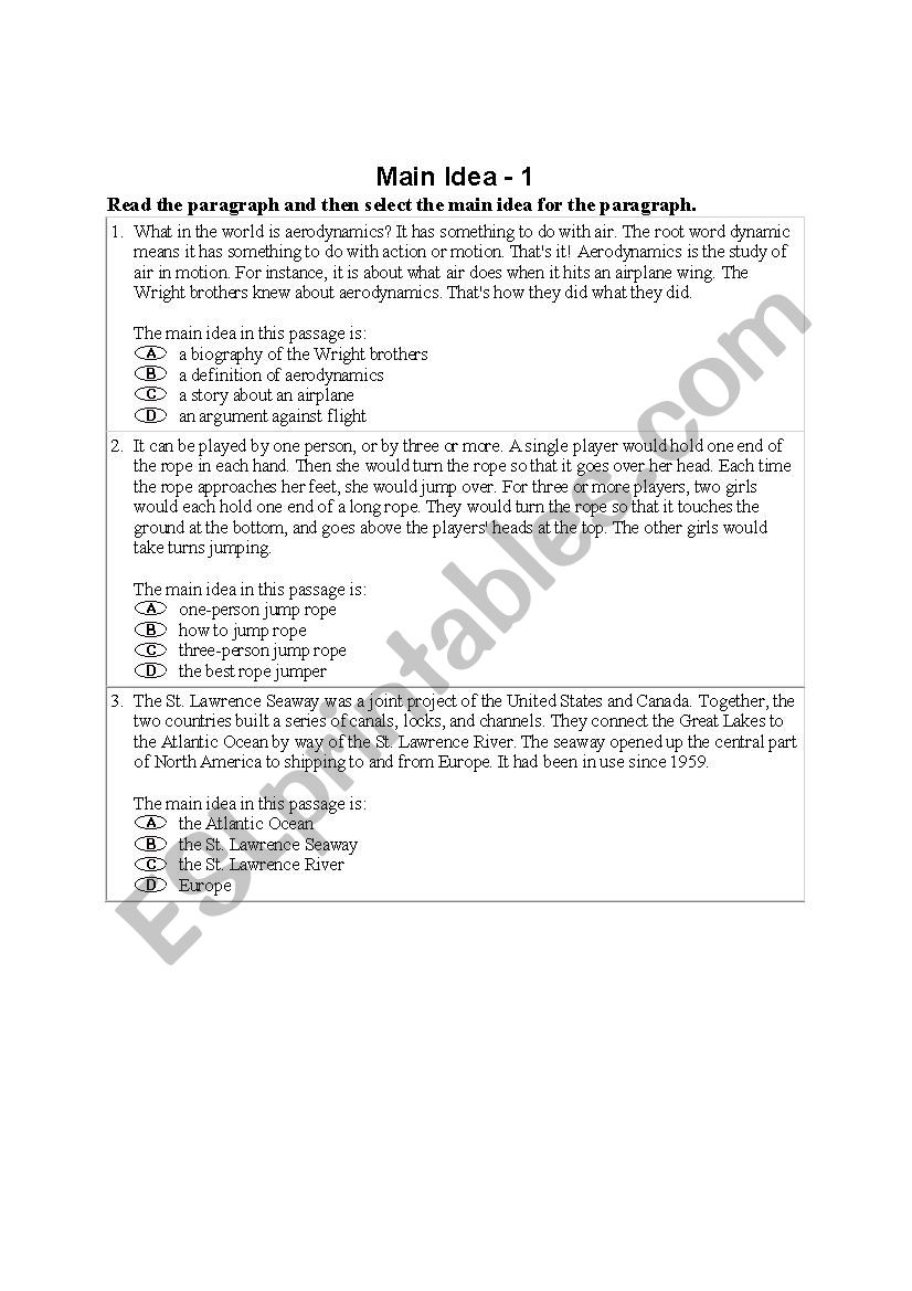 Main Idea Worksheet ESL worksheet by studycoach Worksheets Library