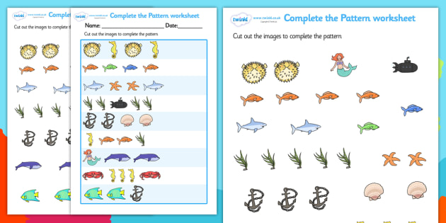 Under the Sea Complete the Pattern Worksheet (teacher made)