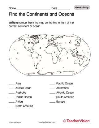 Find the Continents and Oceans (Geography Printable, 1st-8th Grade ...