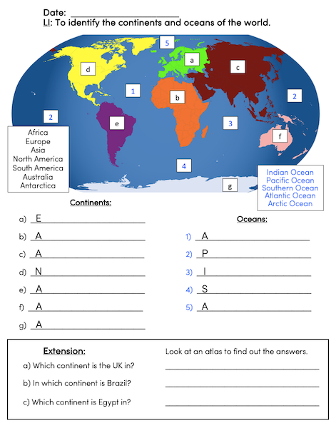 oceans of the world worksheet