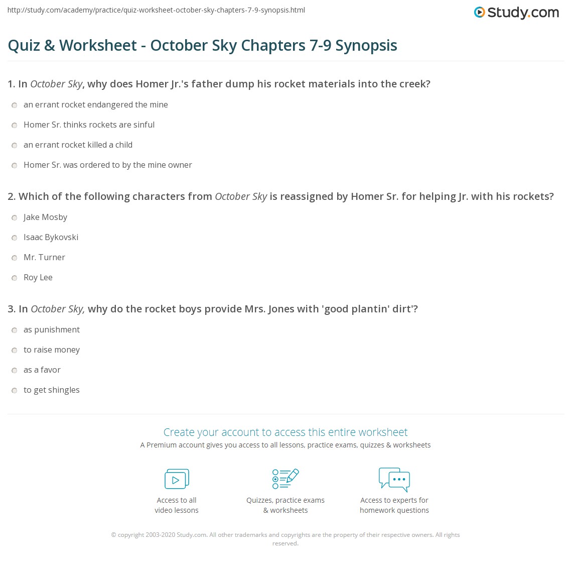 october sky worksheet answers