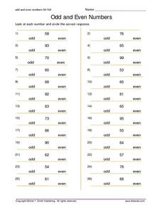 odd and even number worksheet for 2nd grade