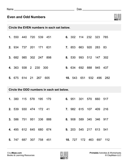 odd and even numbers worksheet