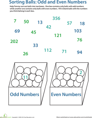 Sorting Odd and Even Numbers | Worksheet 
