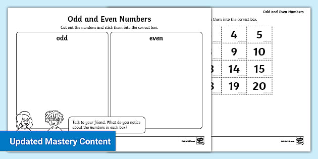 Odd and Even Numbers Sorting Activity Worksheet - Twinkl