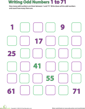 Odd Numbers: 1-71 | Worksheet 