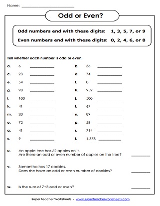 odd and even worksheet for second grade