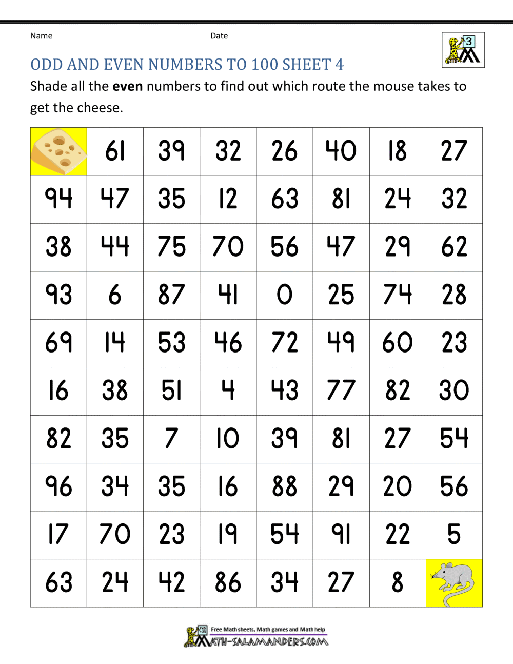 Odd and Even Numbers Worksheet