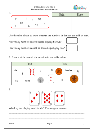 Odd and even numbers - Division Maths Worksheets for Year 2 (age 6 ...