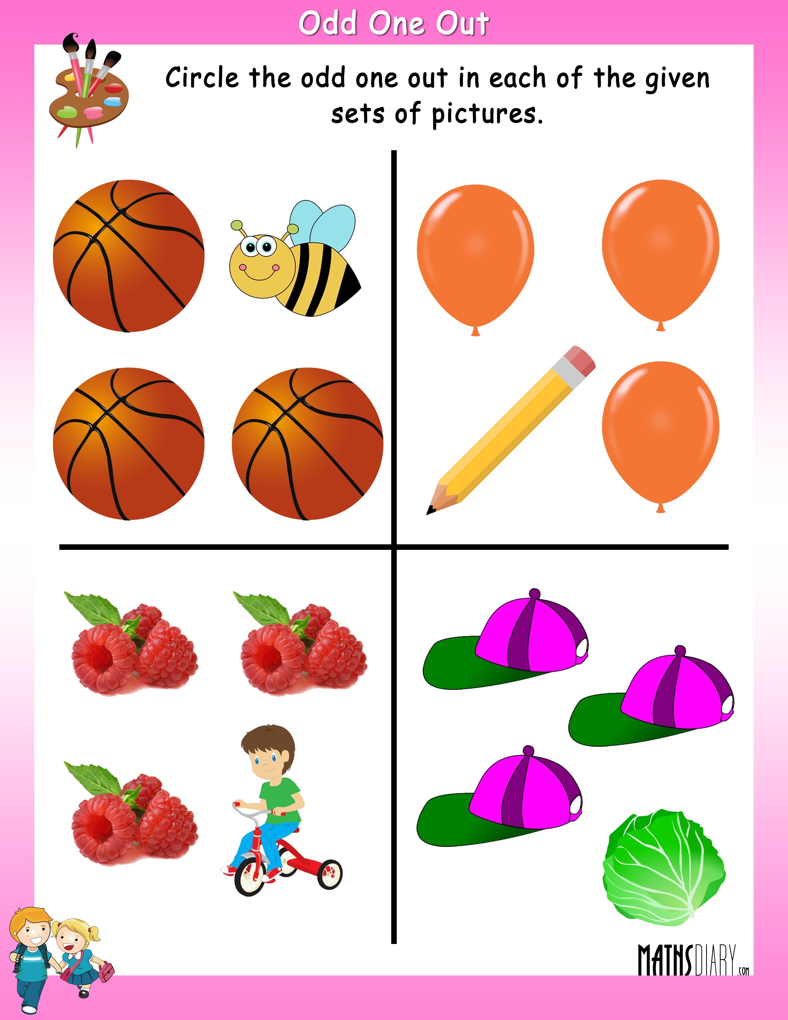 odd one out worksheet for kindergarten