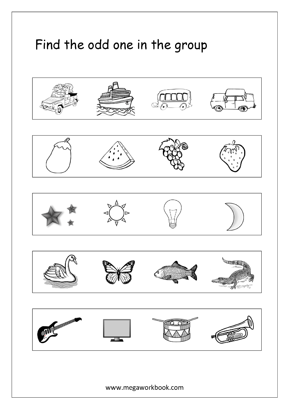 Odd One Out Worksheet Free Parts of Speech Printable for Kids