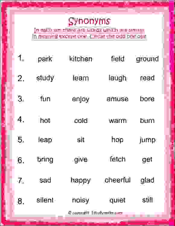 Odd One Out Worksheets for Class 2 - EStudyNotes