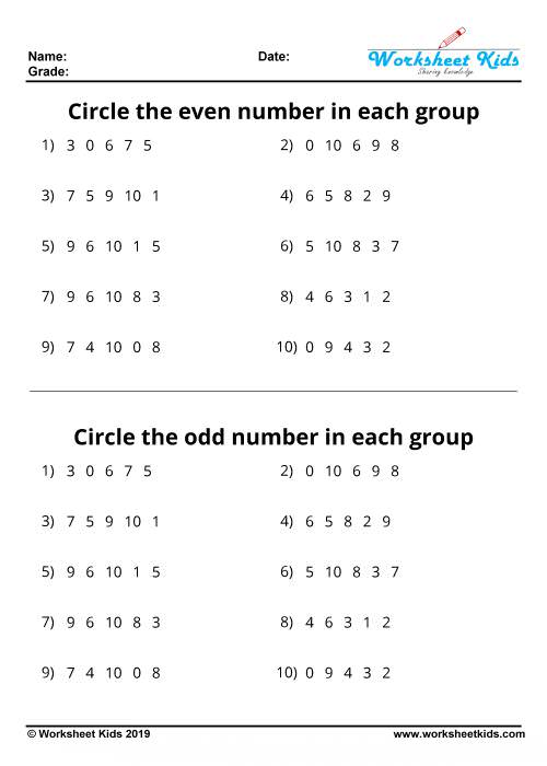 Odd and even numbers worksheets - Free printable PDF