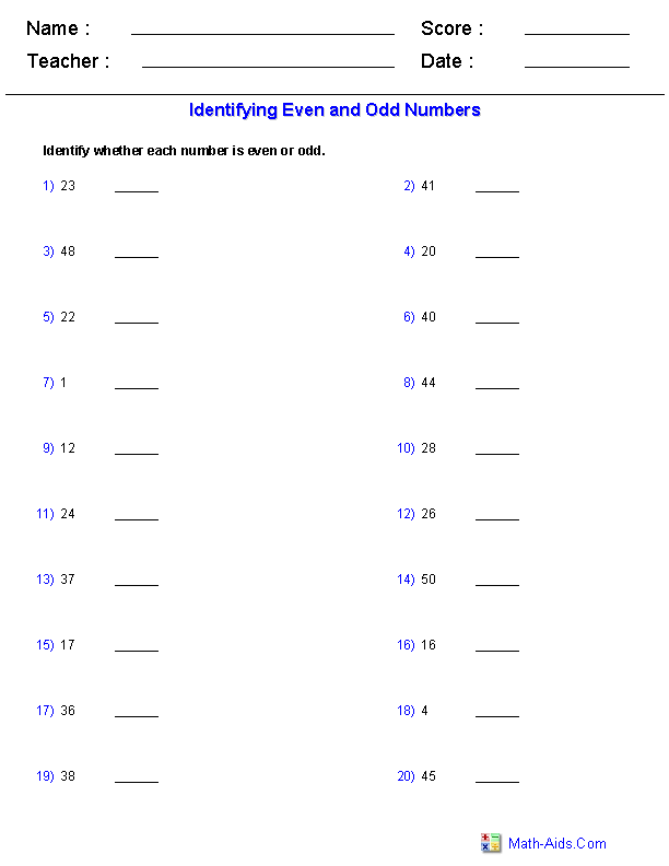 Even and Odd Worksheets | Dynamically Created Even and Odd Worksheets