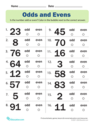 odds and evens worksheet