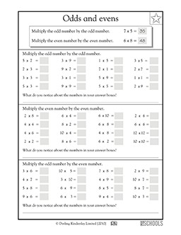 Odds and evens, multiplication | 3rd grade Math Worksheet ...
