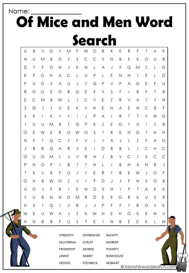 of mice and men word search - Monster Word Search