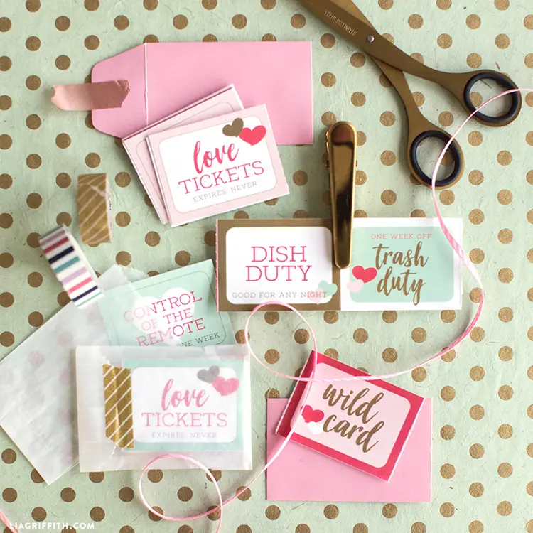 Download a set of cute printable love coupons for Valentines Day