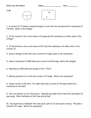 ohms law worksheet