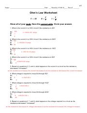 ohms law worksheet