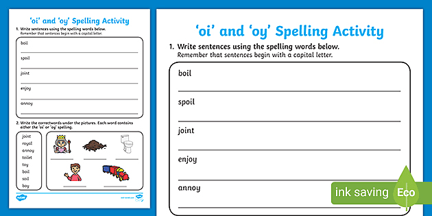 oi and oy words worksheet