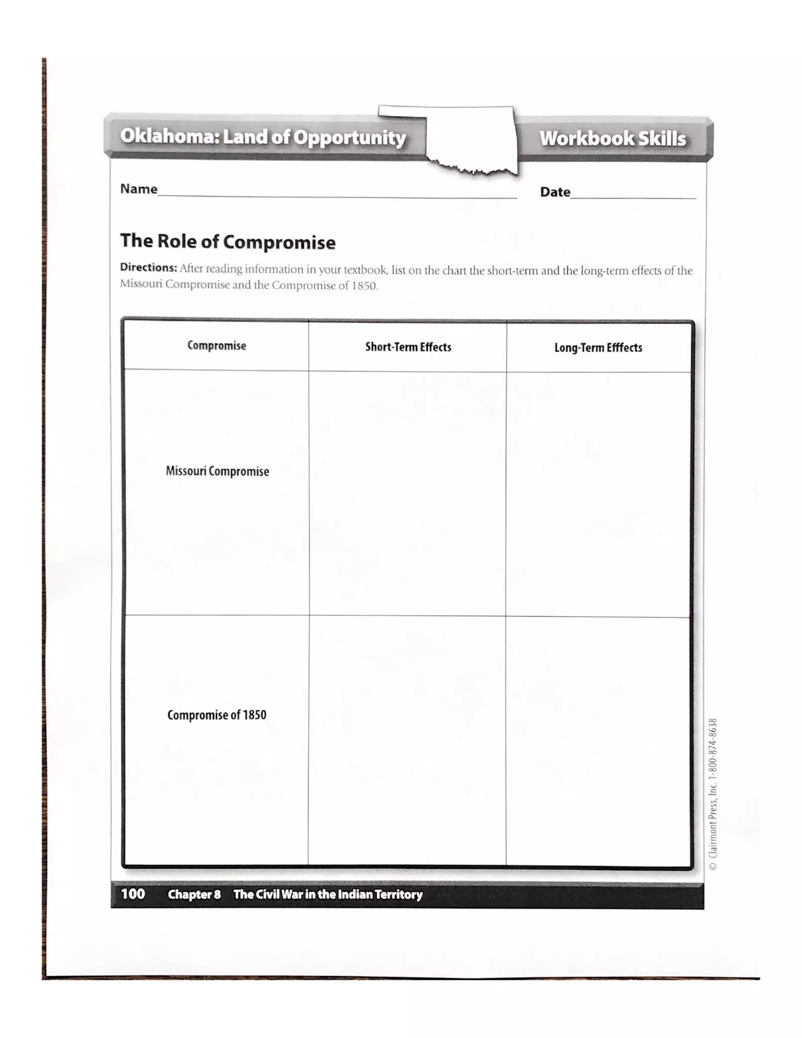 Chapter 8 Oklahoma Land of Opportunity Workbook Skills Interactive ...
