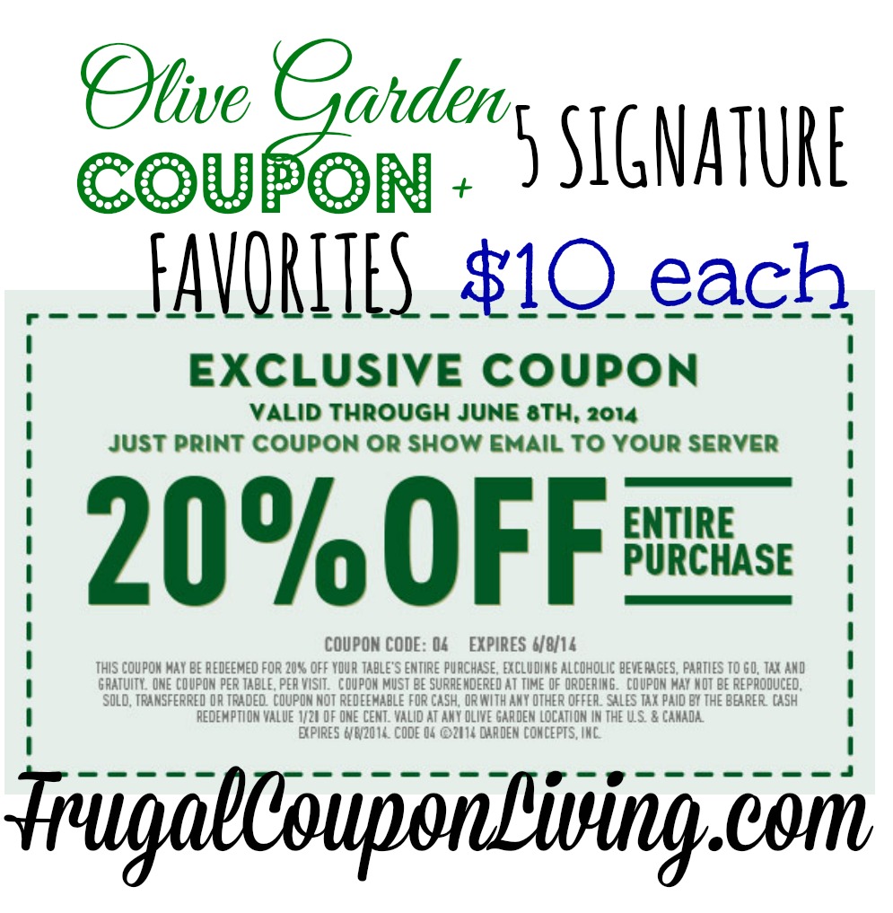 Olive Garden Coupon |20% OFF the Entire Table + $10 Favorites